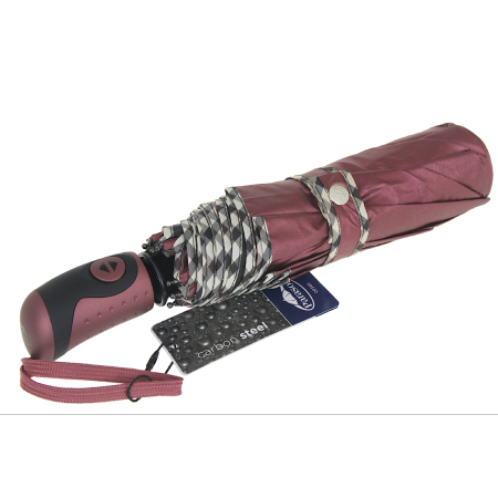 Parasol damski pełny automat bordo metalic