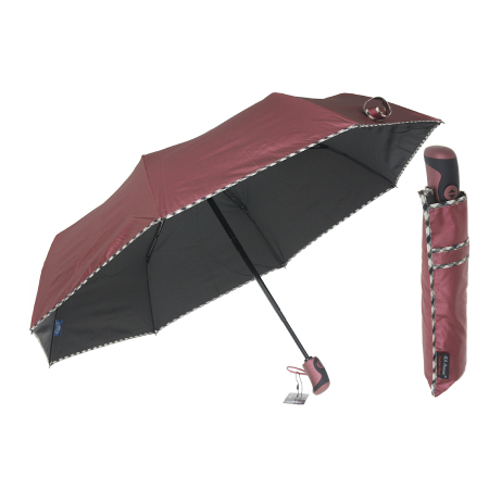 Parasol damski pełny automat bordo metalic