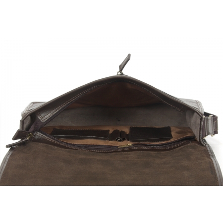 Torba listonoszka ciemnobrązowa skóra licowa